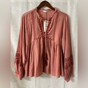 Zara Dusty Rose Embroidered Blouse